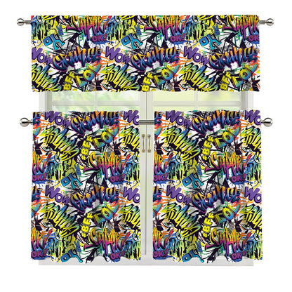 Graffiti Text Pattern Print 3 Piece Kitchen Curtains