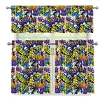 Graffiti Text Pattern Print 3 Piece Kitchen Curtains