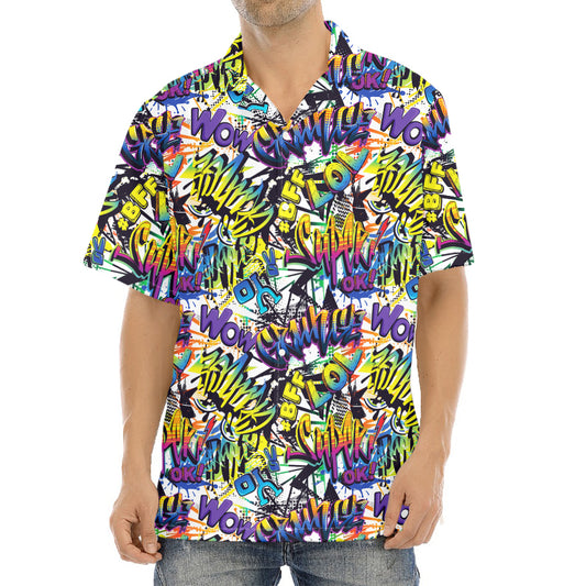 Graffiti Text Pattern Print Aloha Shirt