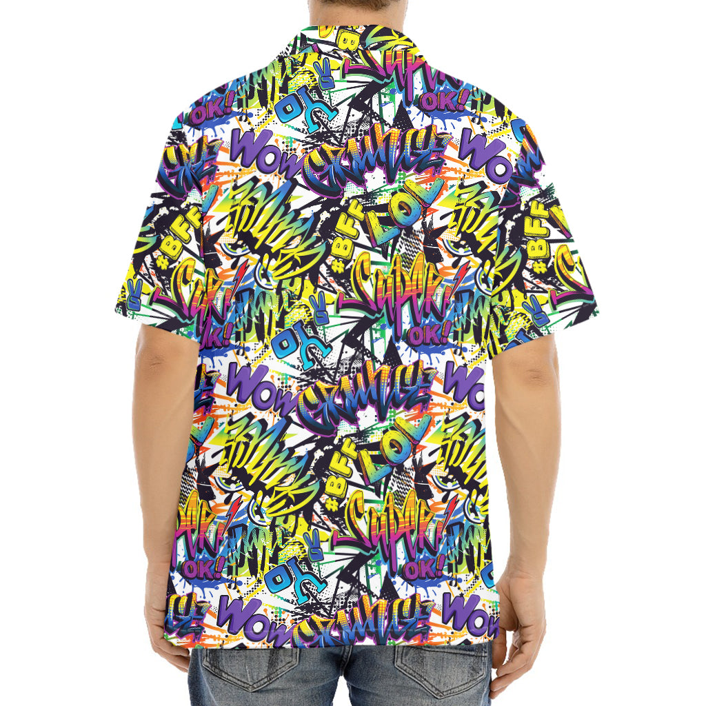 Graffiti Text Pattern Print Aloha Shirt