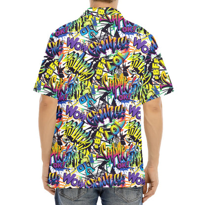 Graffiti Text Pattern Print Aloha Shirt