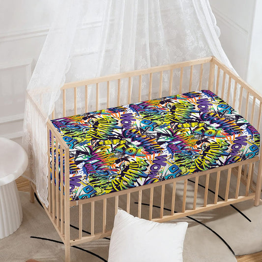 Graffiti Text Pattern Print Baby Crib Sheet