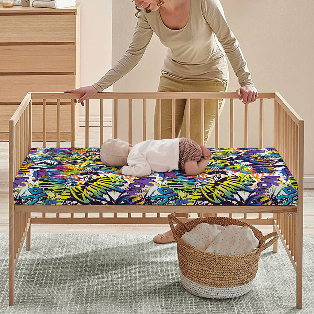 Graffiti Text Pattern Print Baby Crib Sheet
