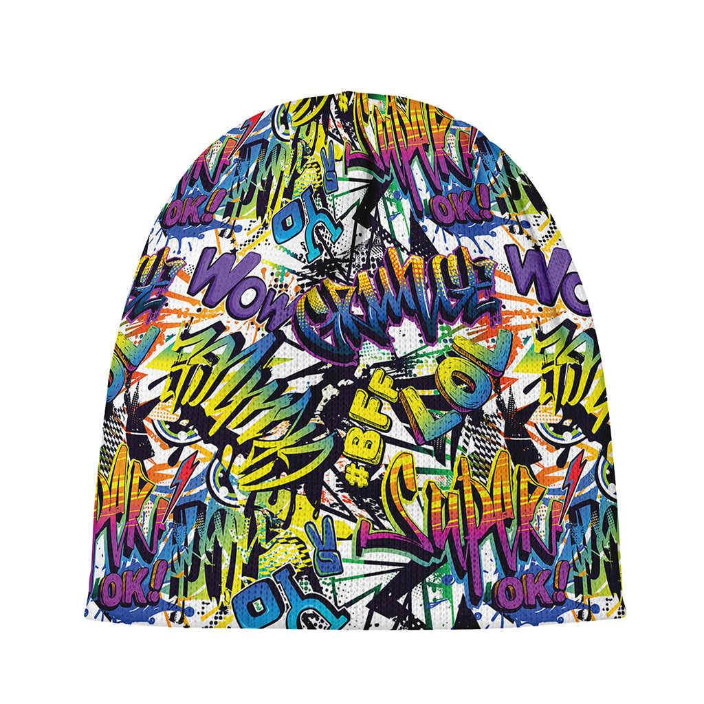 Graffiti Text Pattern Print Beanie