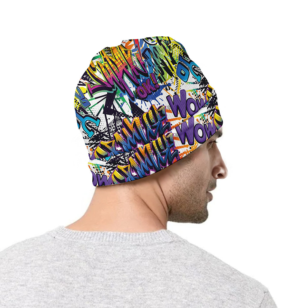 Graffiti Text Pattern Print Beanie