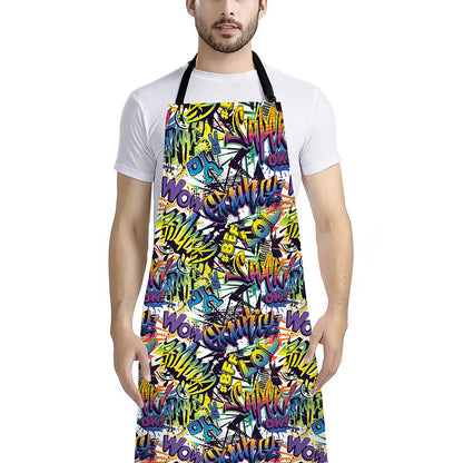 Graffiti Text Pattern Print Bib Apron With Pocket