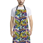 Graffiti Text Pattern Print Bib Apron With Pocket