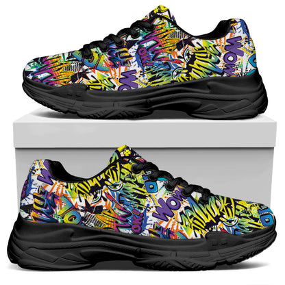 Graffiti Text Pattern Print Black Chunky Shoes