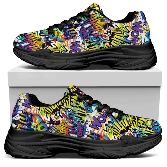 Graffiti Text Pattern Print Black Chunky Shoes