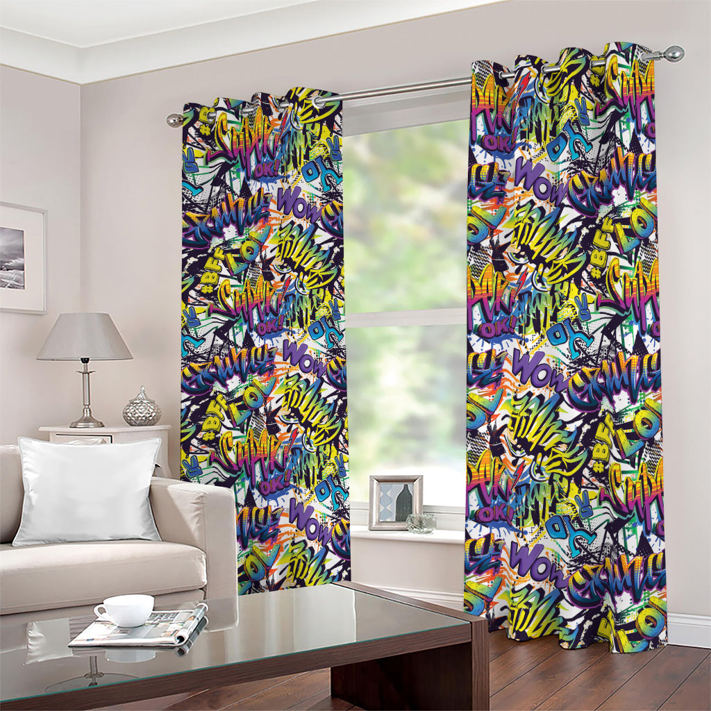 Graffiti Text Pattern Print Blackout Grommet Curtains