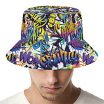 Graffiti Text Pattern Print Bucket Hat