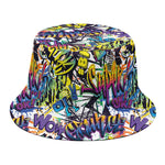 Graffiti Text Pattern Print Bucket Hat