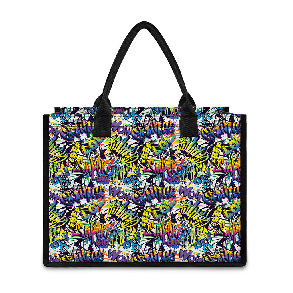 Graffiti Text Pattern Print Canvas Tote Bag