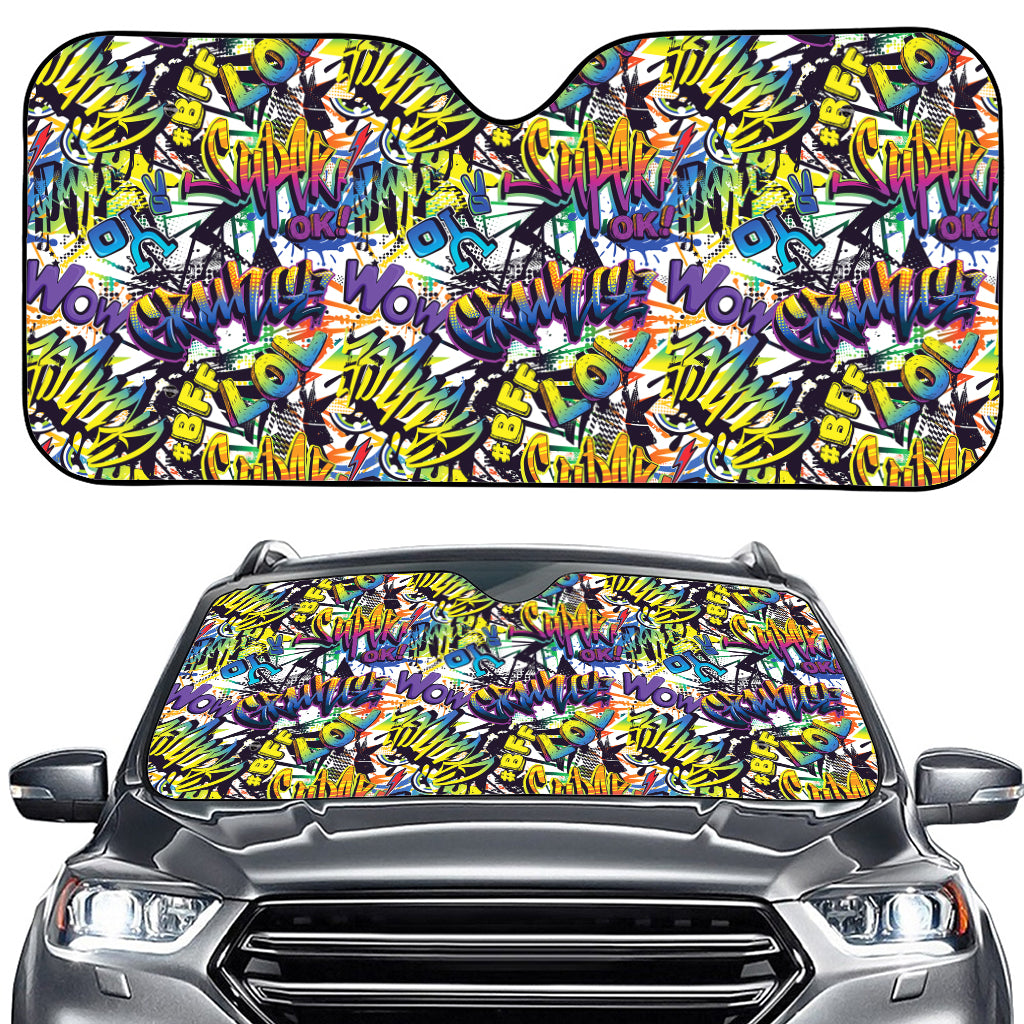 Graffiti Text Pattern Print Car Windshield Sun Shade
