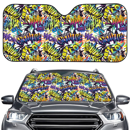 Graffiti Text Pattern Print Car Windshield Sun Shade