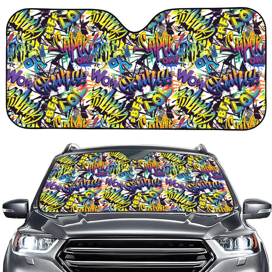 Graffiti Text Pattern Print Car Windshield Sun Shade