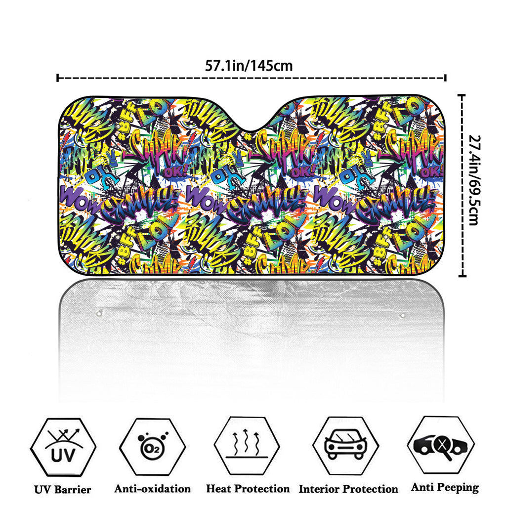 Graffiti Text Pattern Print Car Windshield Sun Shade