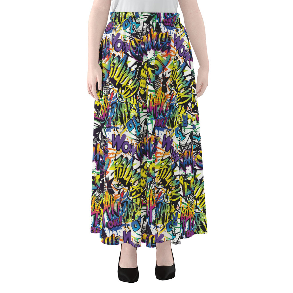 Graffiti Text Pattern Print Chiffon Maxi Skirt