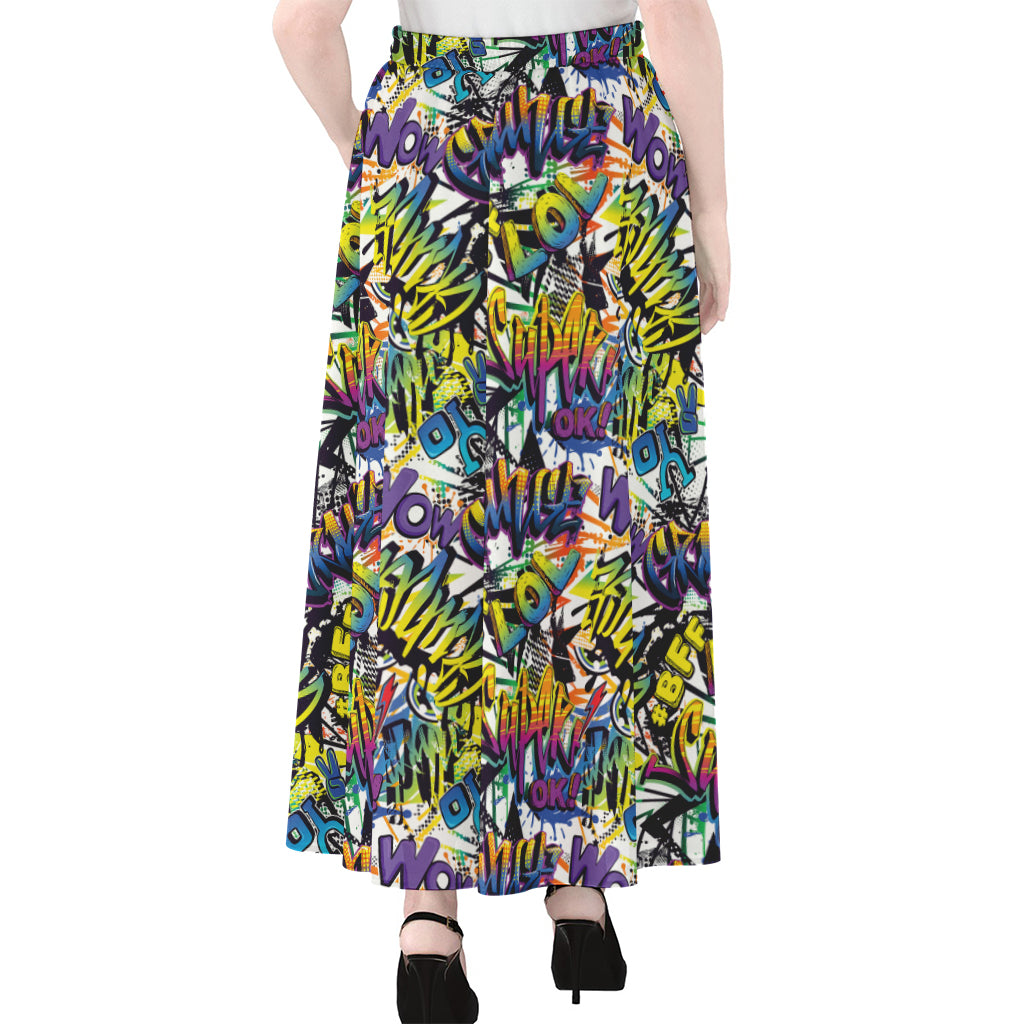 Graffiti Text Pattern Print Chiffon Maxi Skirt