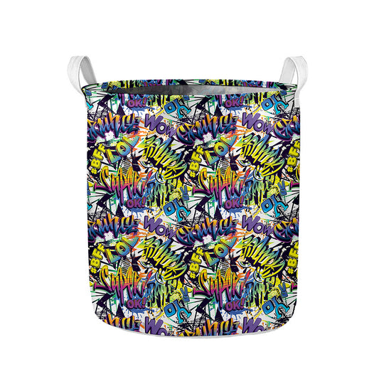 Graffiti Text Pattern Print Collapsible Laundry Basket