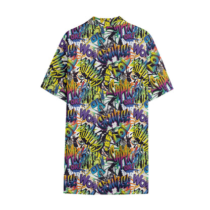 Graffiti Text Pattern Print Cotton Hawaiian Shirt