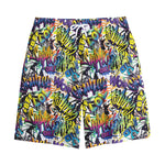 Graffiti Text Pattern Print Cotton Shorts