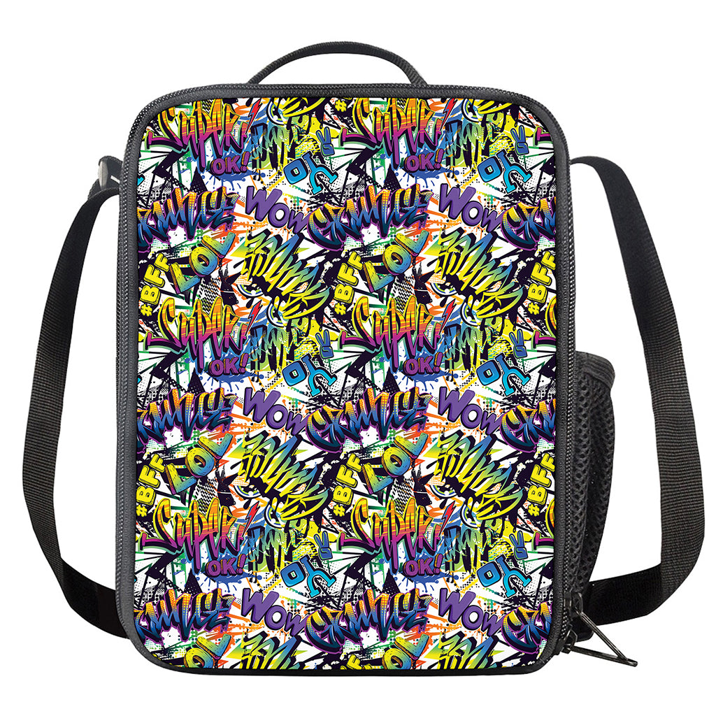 Graffiti Text Pattern Print Crossbody Lunch Bag