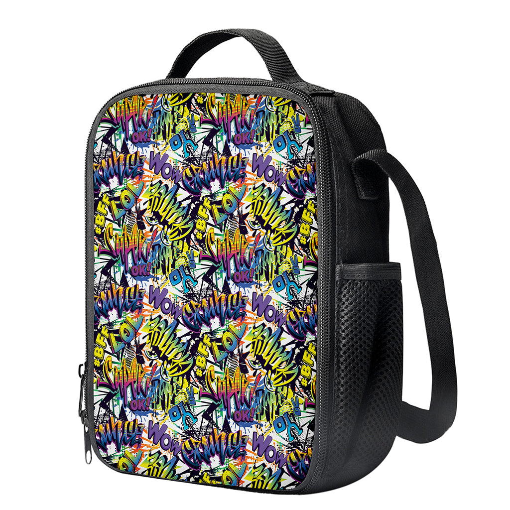 Graffiti Text Pattern Print Crossbody Lunch Bag