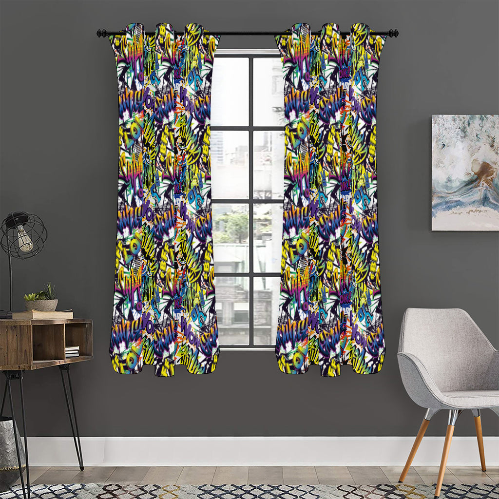Graffiti Text Pattern Print Curtain