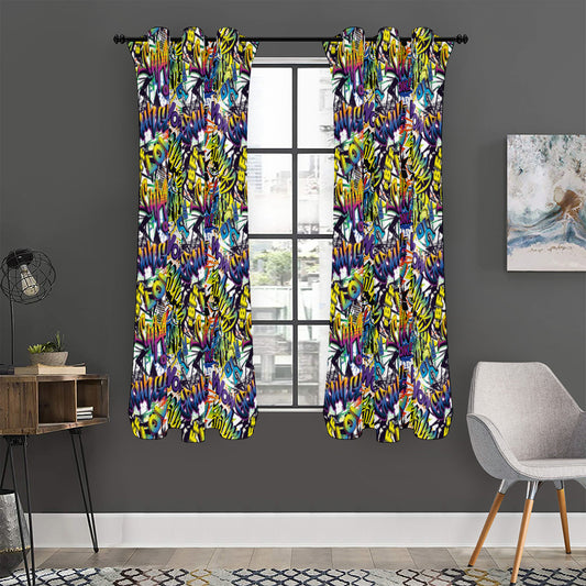 Graffiti Text Pattern Print Curtain