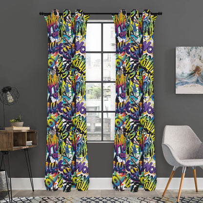Graffiti Text Pattern Print Curtain