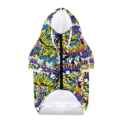 Graffiti Text Pattern Print Dog Zip Up Hoodie