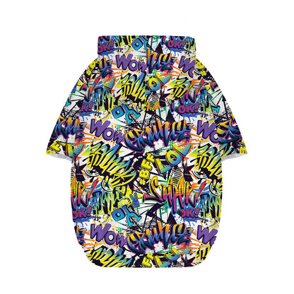 Graffiti Text Pattern Print Dog Zip Up Hoodie