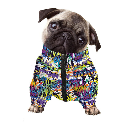 Graffiti Text Pattern Print Dog Zip Up Jacket