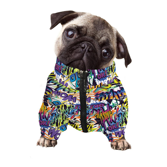 Graffiti Text Pattern Print Dog Zip Up Jacket
