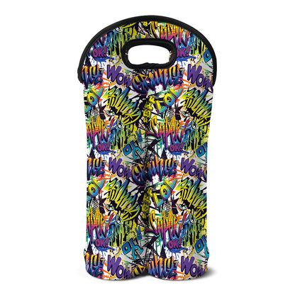 Graffiti Text Pattern Print Double Neoprene Wine Tote