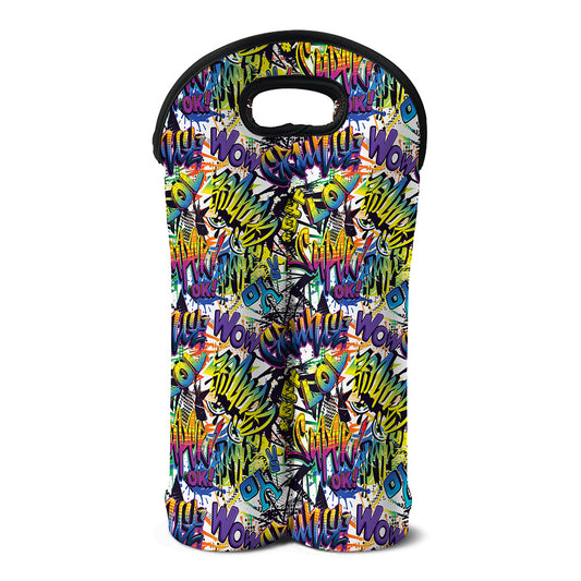 Graffiti Text Pattern Print Double Neoprene Wine Tote