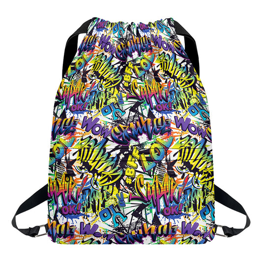 Graffiti Text Pattern Print Drawstring Backpack