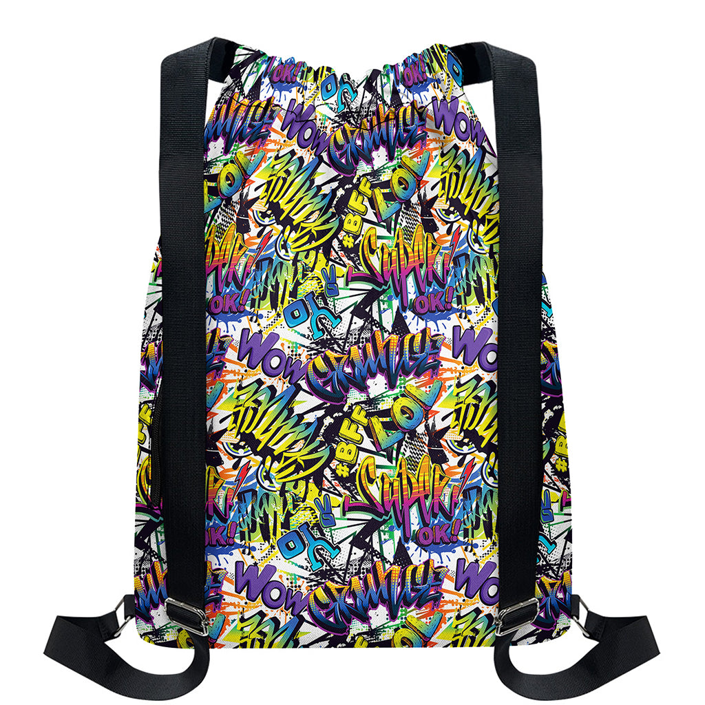 Graffiti Text Pattern Print Drawstring Backpack