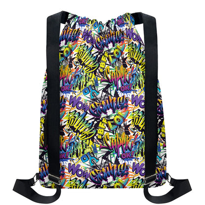 Graffiti Text Pattern Print Drawstring Backpack