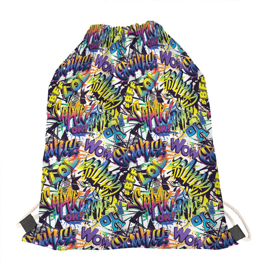 Graffiti Text Pattern Print Drawstring Bag