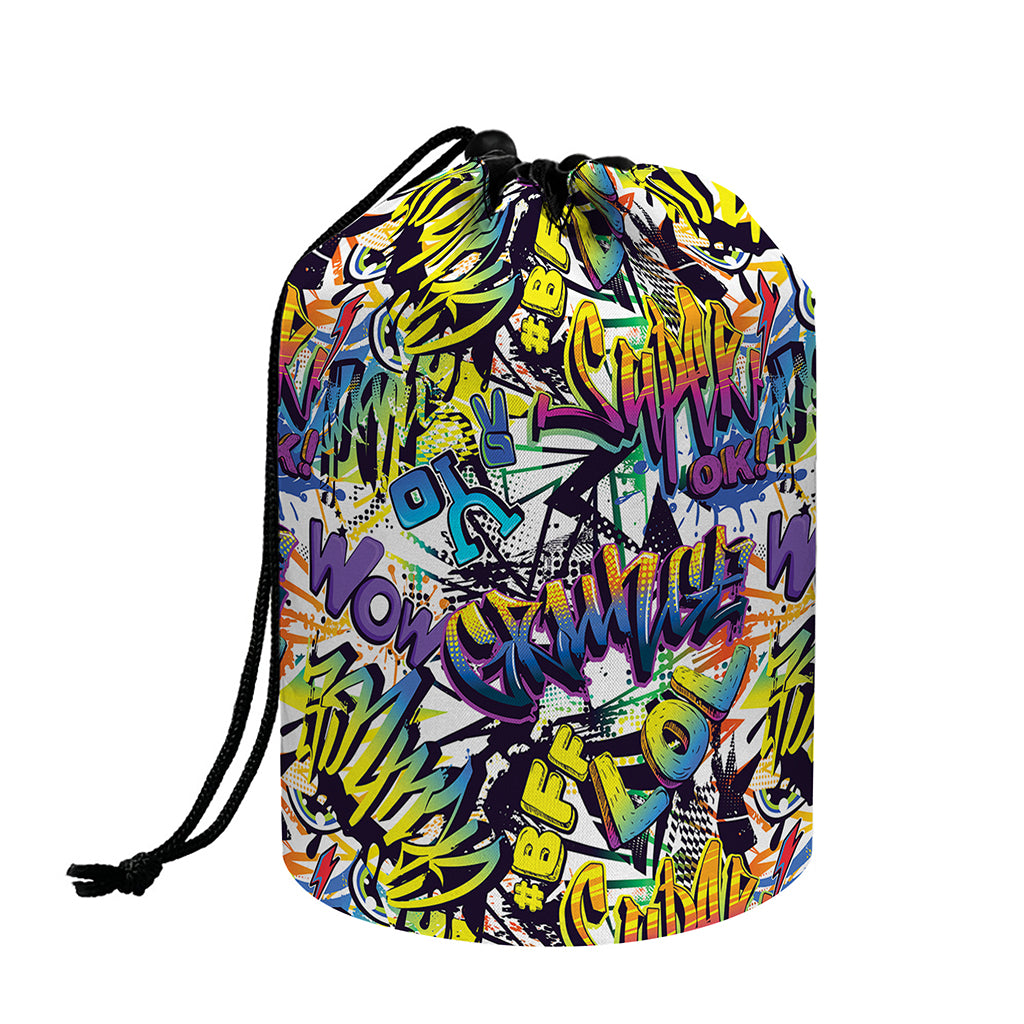 Graffiti Text Pattern Print Drawstring Makeup Bag