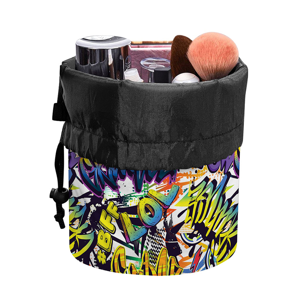 Graffiti Text Pattern Print Drawstring Makeup Bag