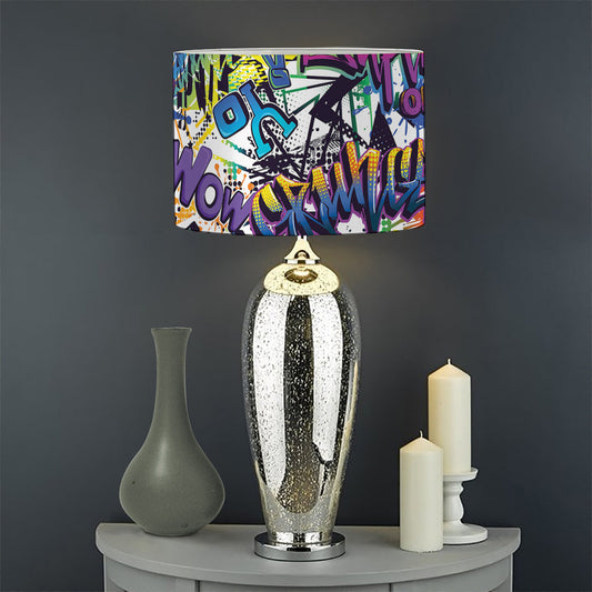 Graffiti Text Pattern Print Drum Lamp Shade