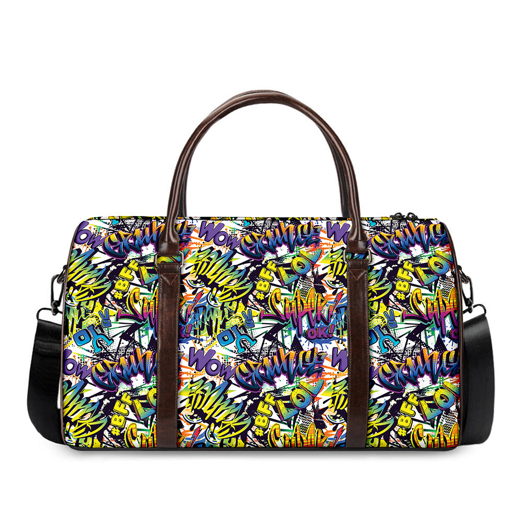 Graffiti Text Pattern Print Duffle Bag