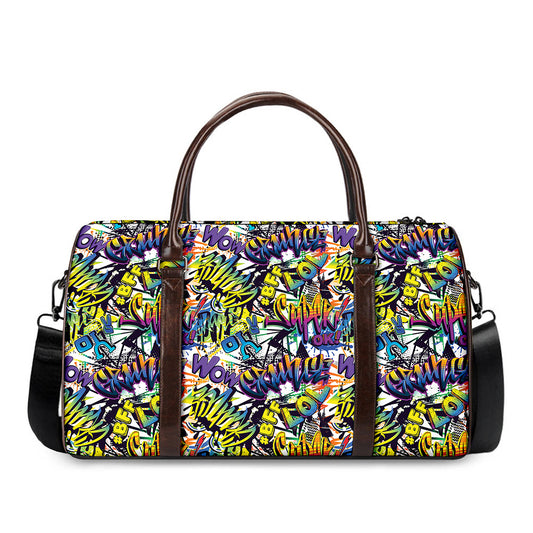 Graffiti Text Pattern Print Duffle Bag