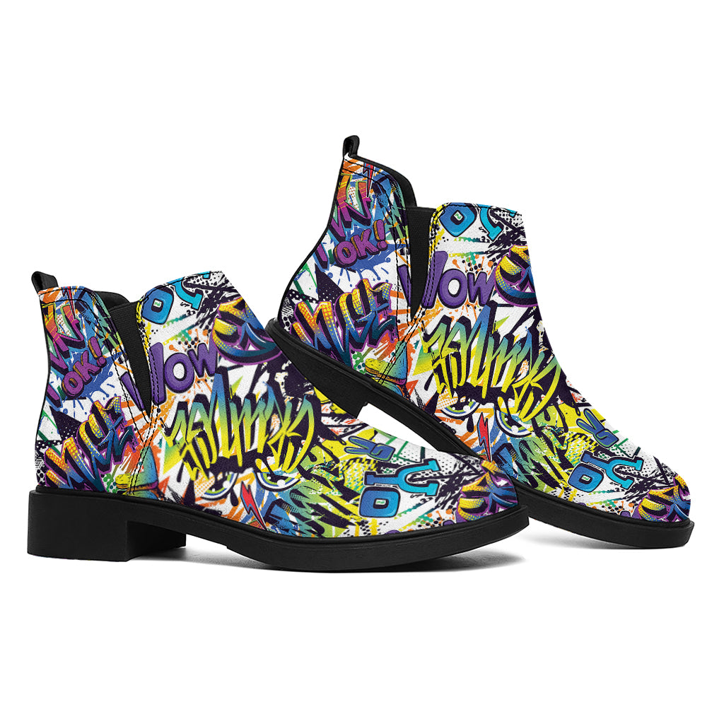 Graffiti Text Pattern Print Flat Ankle Boots