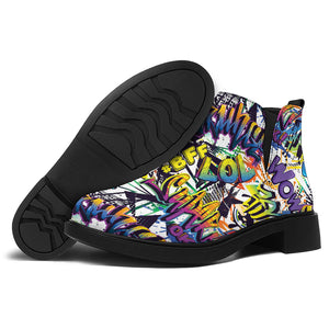 Graffiti Text Pattern Print Flat Ankle Boots