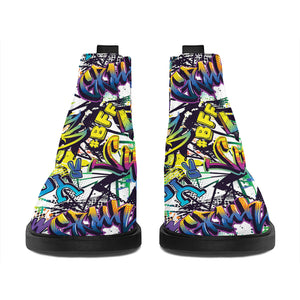 Graffiti Text Pattern Print Flat Ankle Boots