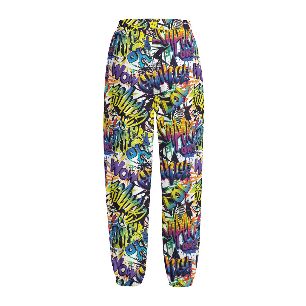 Graffiti Text Pattern Print Fleece Lined Knit Pants